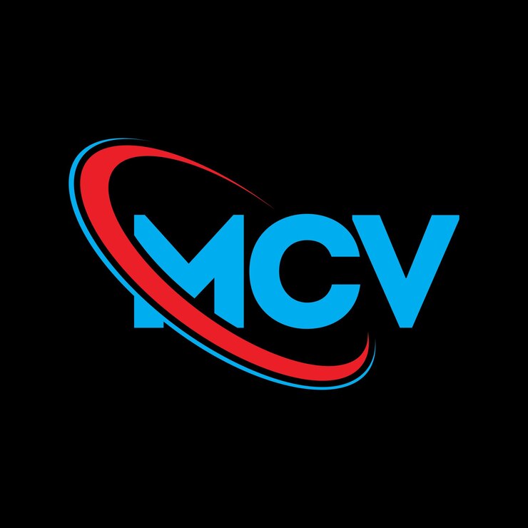 Vector logotipo mcv letra mcv diseño de logotipo de letra mcv iniciales mcv logotipo vinculado con círculo y mayúscula monograma logotipo mcv tipografía para negocios de tecnología y marca inmobiliaria