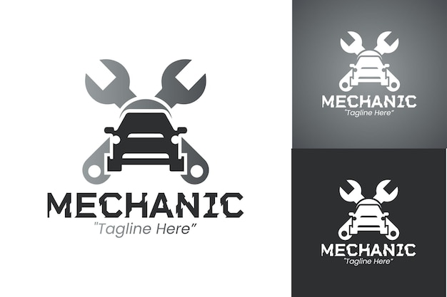 Logotipo de mecánico con un fuerte y audaz esquema de colores gris y blanco