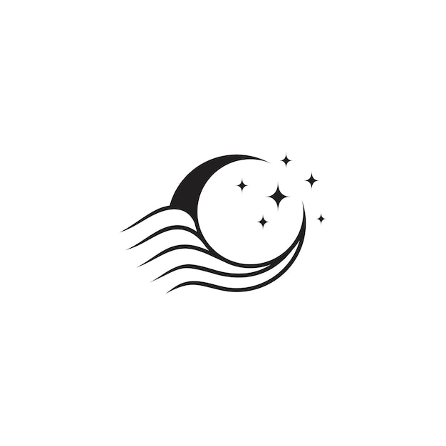 logotipo de la media luna decorado con estrellas brillantes con elementos de onda