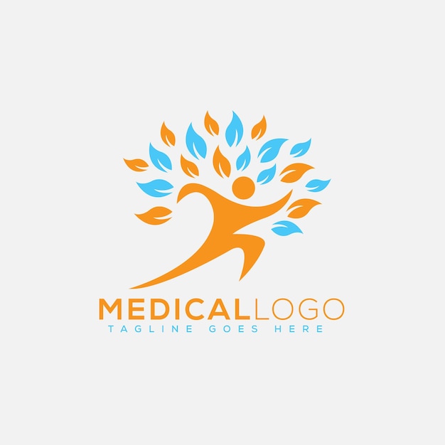 Logotipo médico con un árbol y un hombre.