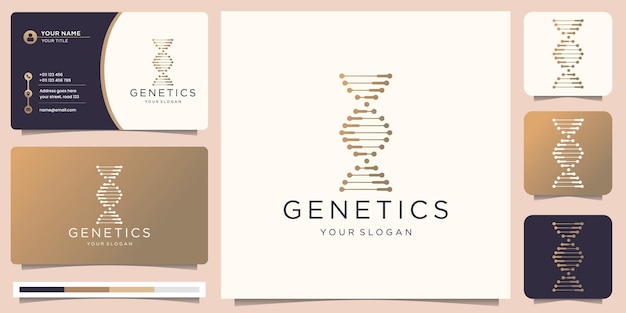 Logotipo médico estético de ADN vectorial premium con plantilla de tarjeta de visita