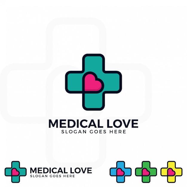 Logotipo médico con el icono de vector de amor.
