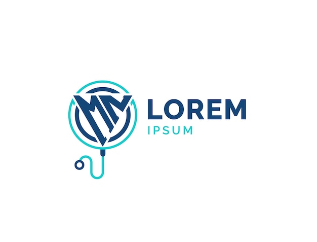 Logotipo médico Letras iniciales Logotipo de atención médica de MN para médicos, hospitales, farmacias y servicios de tratamiento con icono de estetoscopio