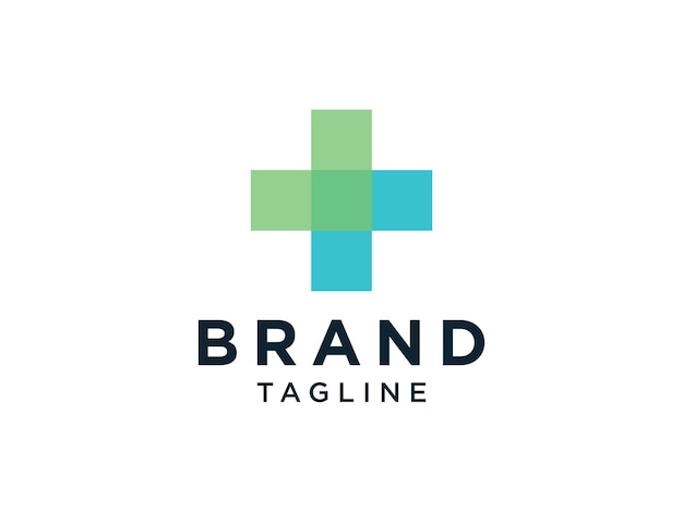 Logotipo médico sanitario. Blue Green Cross Plus Sign Símbolo de salud Icono de farmacia.