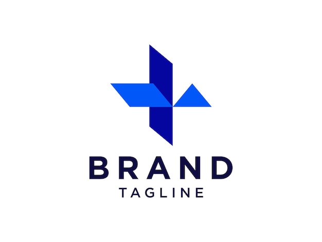 Logotipo médico sanitario. Signo De La Cruz Azul Icono De Salud De Estilo Origami.