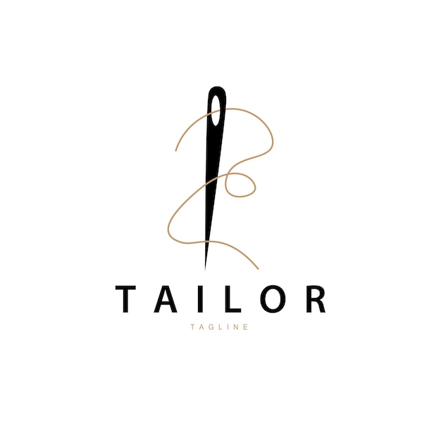 Logotipo a medida, aguja e hilo, diseño de ilustraciones vectoriales