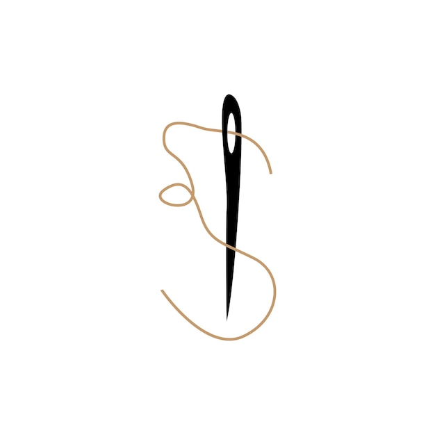 Logotipo a medida, aguja e hilo, diseño de ilustraciones vectoriales