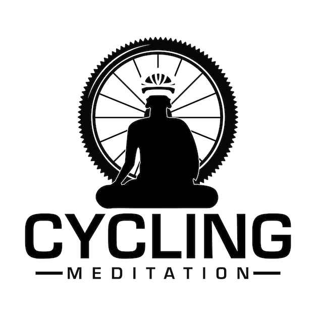 Vector logotipo de meditación en bicicleta buda con neumático de bicicleta