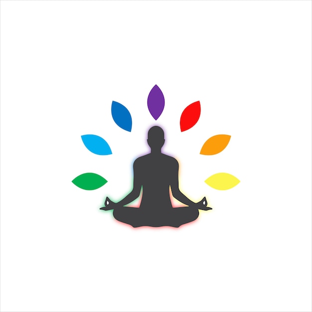 Logotipo de meditación y yoga con siete colores de energía aura