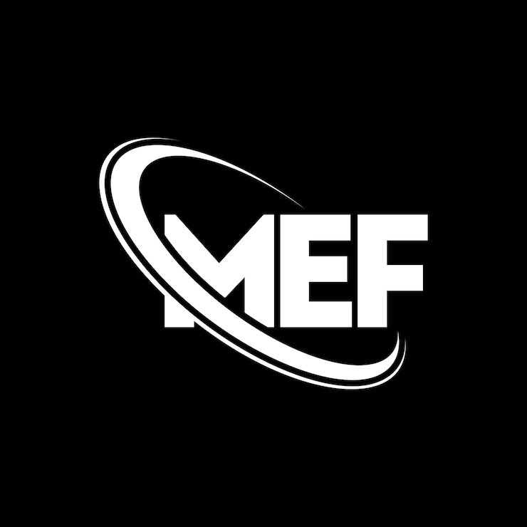 Vector logotipo mef letra mef diseño de logotipo de letra mef iniciales logotipo mef vinculado con círculo y mayúscula logotipo monograma mef tipografía para negocios tecnológicos y marca inmobiliaria