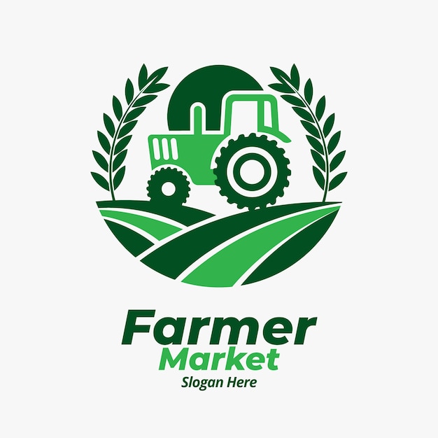 Vector logotipo de mercado de agricultores de diseño plano dibujado a mano