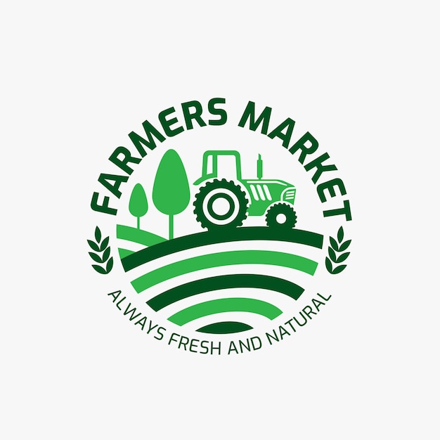 Logotipo de mercado de agricultores de diseño plano dibujado a mano