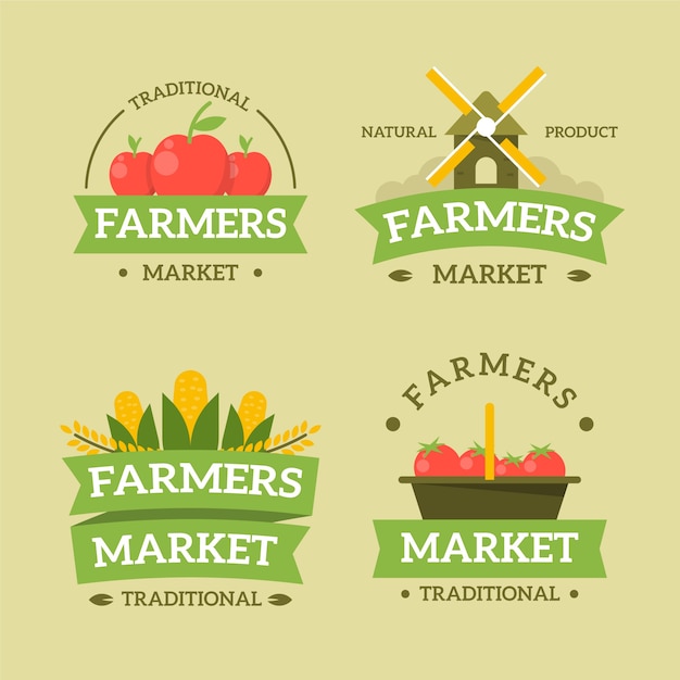 Vector logotipo de mercado de agricultores de diseño plano