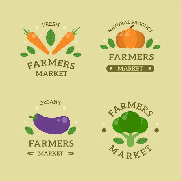 Vector logotipo de mercado de agricultores de diseño plano