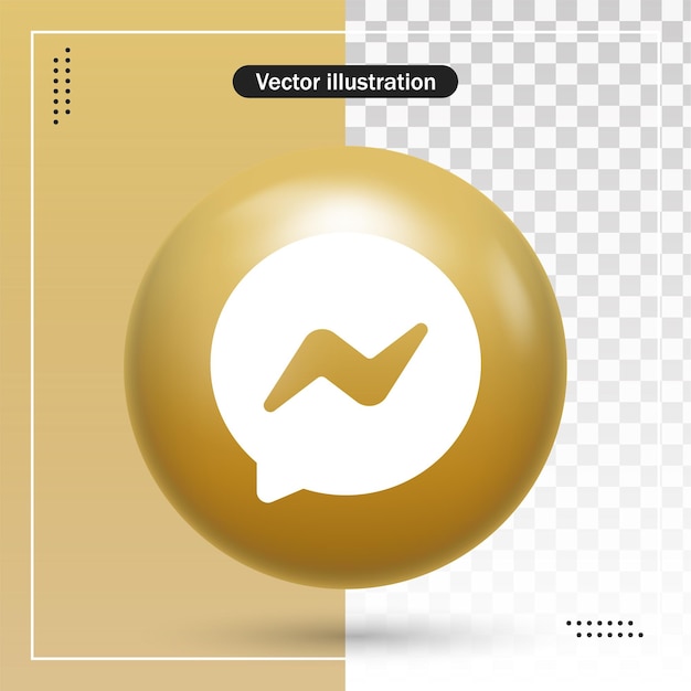 Logotipo de messenger brillante en 3d en un moderno marco de círculo dorado para íconos de redes sociales o logotipos de redes