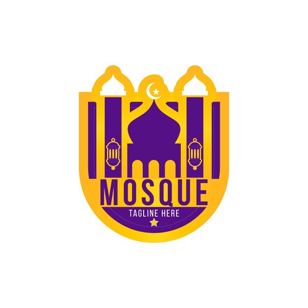 un logotipo para una mezquita con un diseño amarillo y azul