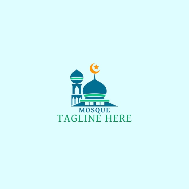 Logotipo de la mezquita con diseño de color verde y azul para el logotipo de la mesquita