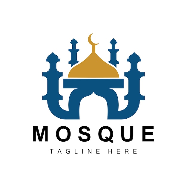 Logotipo de la mezquita Diseño de culto islámico Eid Al Fitr Edificio de la mesquita Template de icono vectorial Ramadán Eid Al Adha