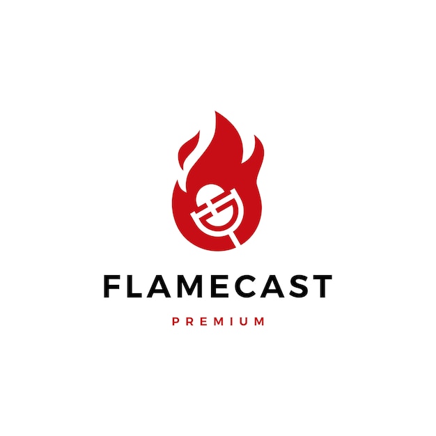 Logotipo de micrófono de podcast de llama de fuego