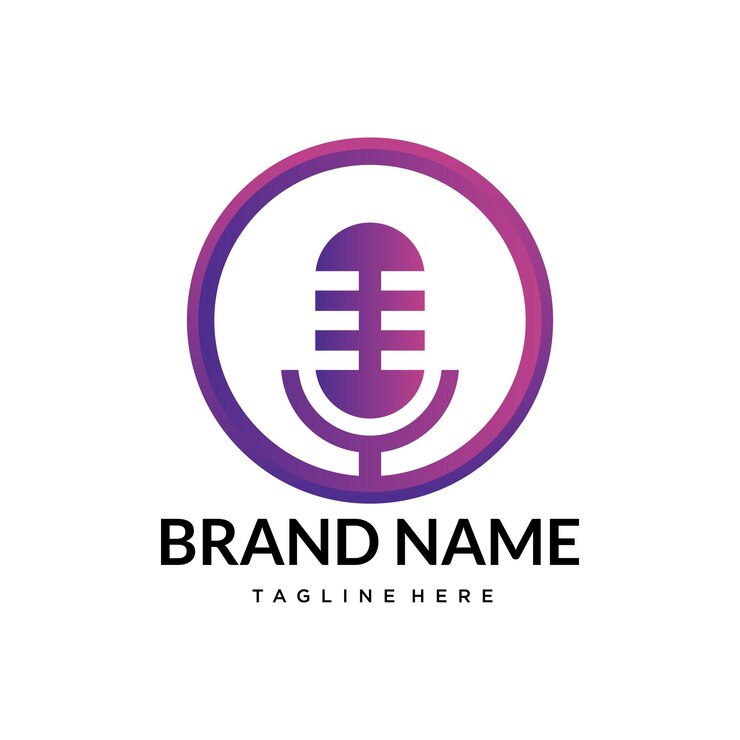 Vector logotipo del micrófono púrpura para podcast o grabación