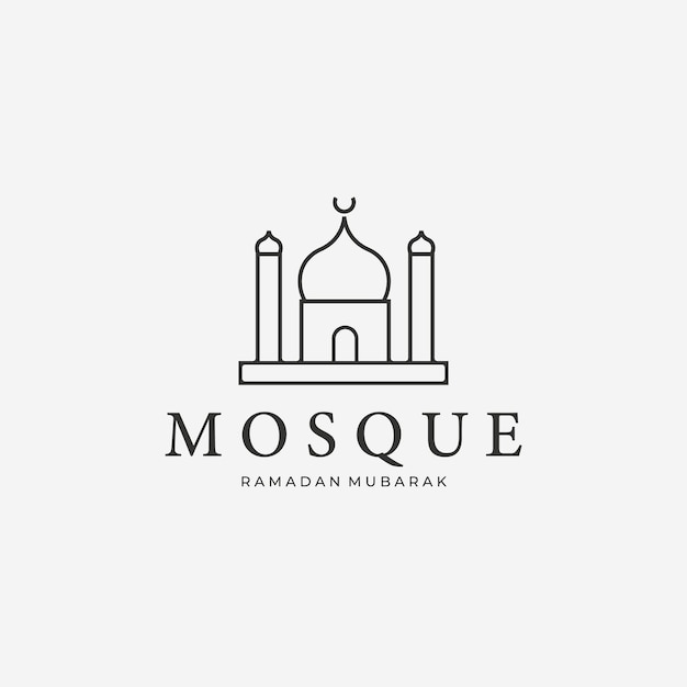 Logotipo minimalista del arte de la línea musulmana de la mezquita, diseño del vector de la ilustración del concepto de Ramadán Kareem Mubarak