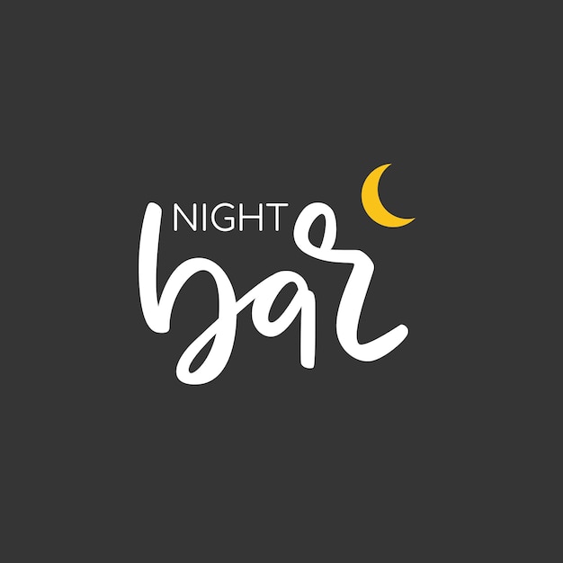 Logotipo minimalista para bar de bebidas alcohólicas, restaurante, bar nocturno, letras con signo de media luna amarilla