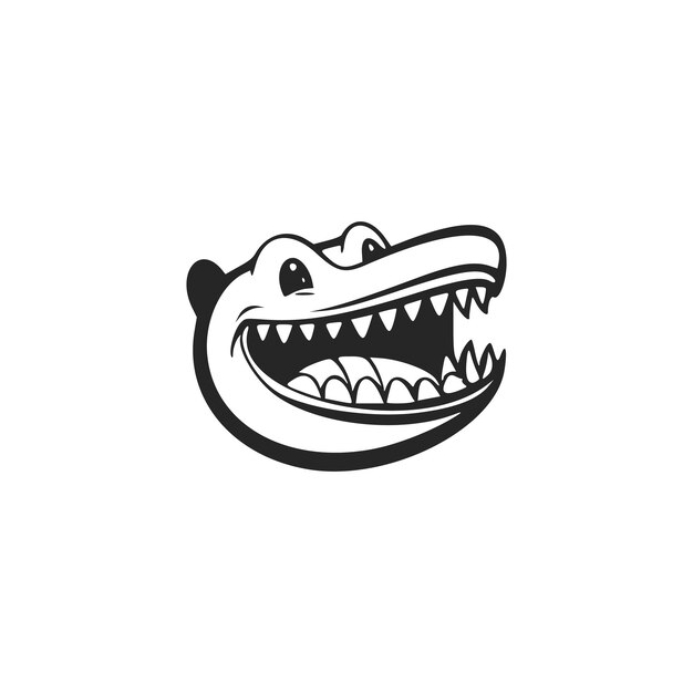 Logotipo minimalista en blanco y negro con una estética Cocodrilo alegre