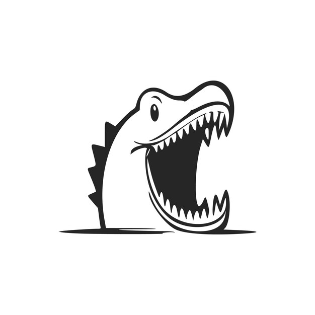 Logotipo minimalista en blanco y negro con un lindo cocodrilo alegre