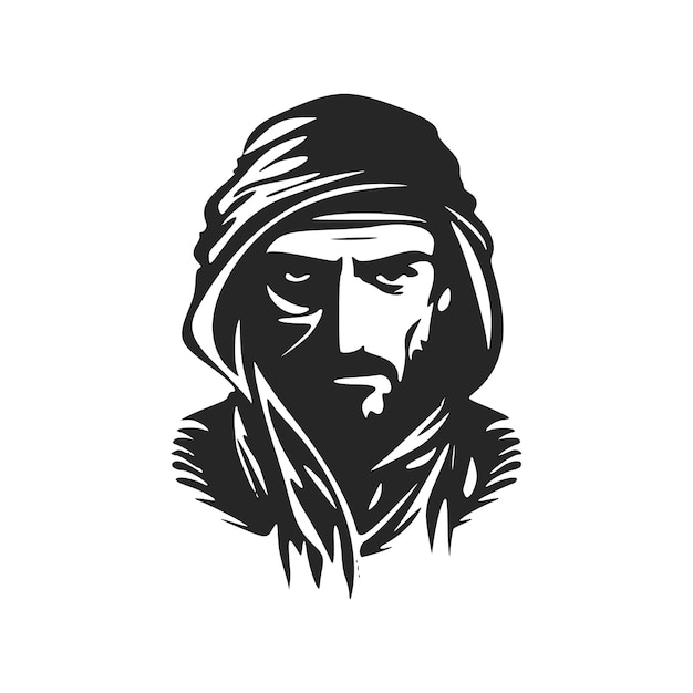 Logotipo minimalista en blanco y negro que representa a un hombre musulmán