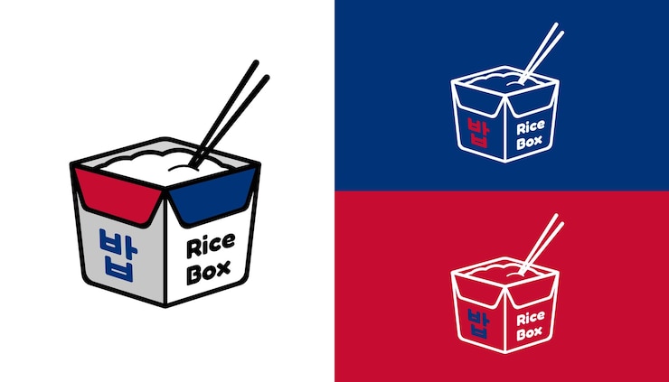 Logotipo minimalista de caja de arroz coreano.