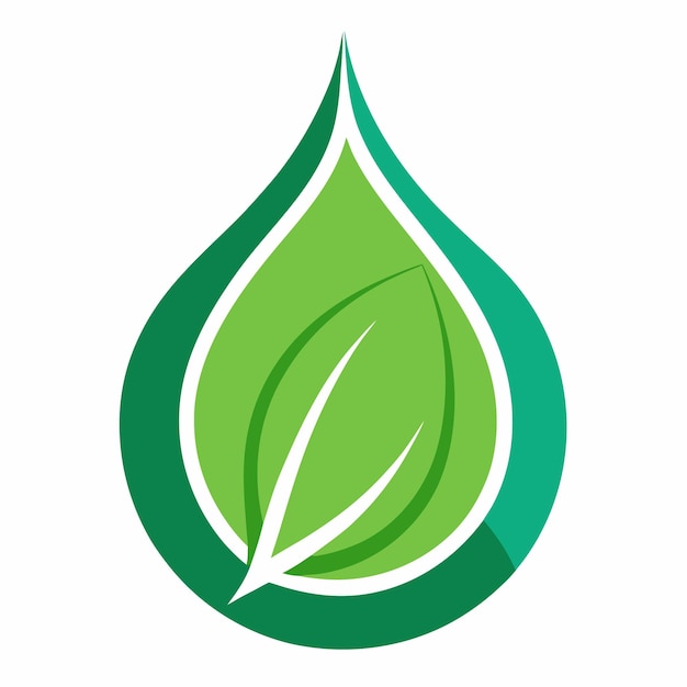 Logotipo minimalista de un contorno de hoja limpia con una sola gota de agua en el interior que simboliza la naturaleza y p