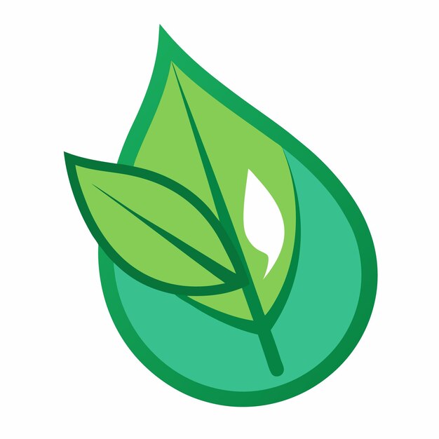 Logotipo minimalista de un contorno de hoja limpia con una sola gota de agua en el interior que simboliza la naturaleza y p