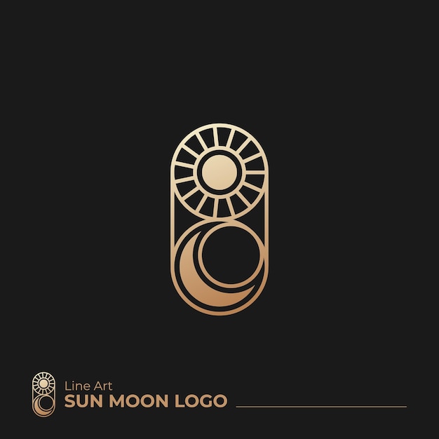 Logotipo minimalista elegante de línea dorada de sol y luna