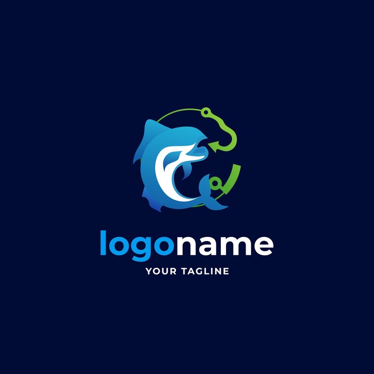 Vector logotipo minimalista de gradiente de huelga de pesca abstracta