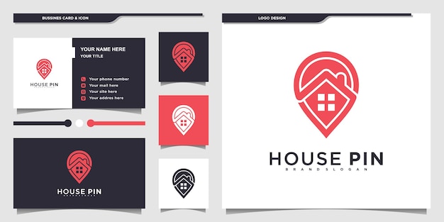 Logotipo minimalista de house pin con estilo moderno en puntos y diseño de tarjeta de presentación premium vektor