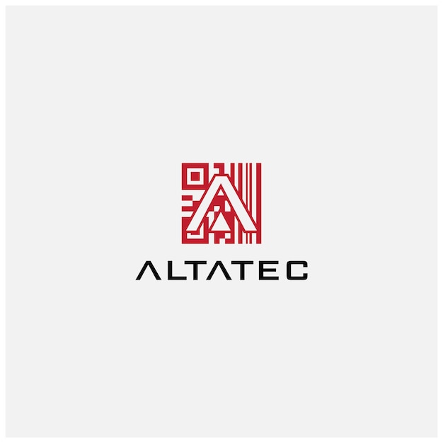 Logotipo minimalista moderno con un diseño geométrico rojo y texto negro en un fondo claro