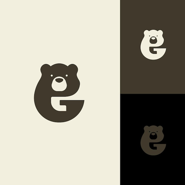 Logotipo minimalista moderno y fuerte Letra marca inicial G con oso polar oso grizzly espacio negativo
