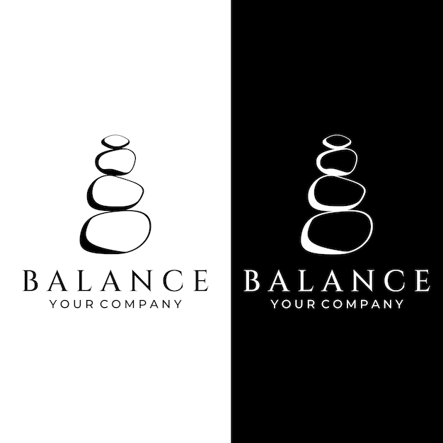 Logotipo minimalista de piedras zen que equilibra piedras piedras perfectamente apiladas para meditación o bienestar Con ilustración de vector de plantilla