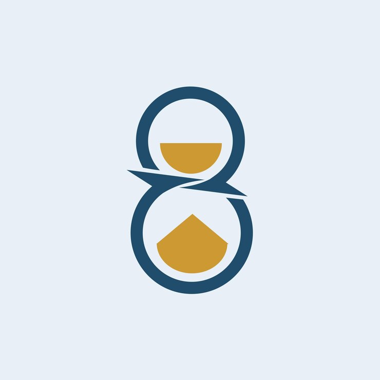 Vector un logotipo minimalista con un reloj de arena que combina el número 8 y el símbolo del infinito