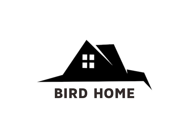 Un logotipo minimalista con una silueta de casa con una ventana y el texto quotBIRD HOMEquot