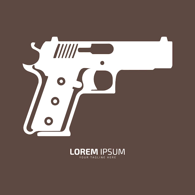 Logotipo mínimo y abstracto del diseño de plantilla aislada de silueta de arma de icono de pistola vectorial de pistola sobre fondo oscuro