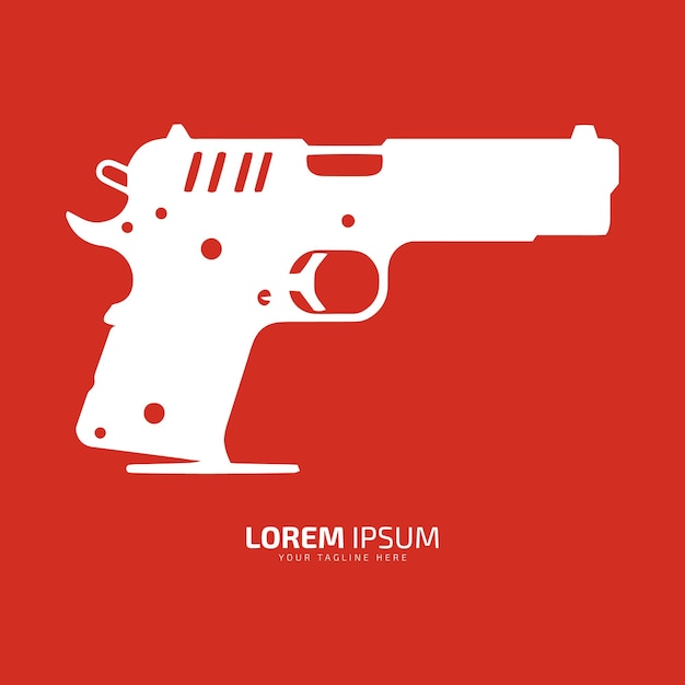 Logotipo mínimo y abstracto del diseño de plantilla aislada de silueta de arma de icono de pistola vectorial de pistola sobre fondo rojo