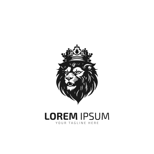 Logotipo mínimo de león con icono de vector de silueta de corona de león con corona