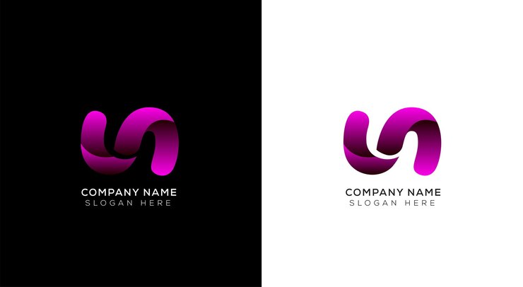 Vector logotipo mínimo de texto 3d con fondo blanco y negro