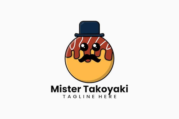 Logotipo de mister takoyaki de plantilla plana moderna