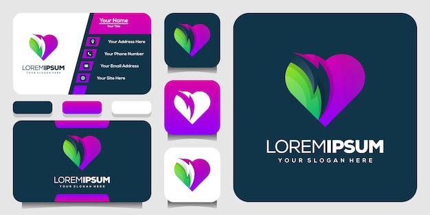 logotipo moderno de amor y trueno con plantilla de tarjeta de visita