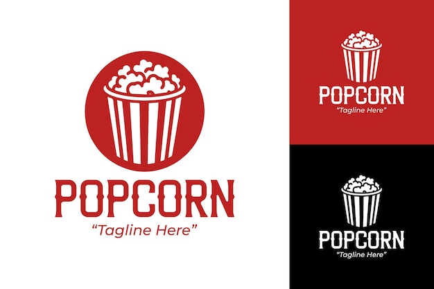 Logotipo moderno y audaz de palomitas de maíz rojas y negras para la marca creativa de la empresa de bocadillos