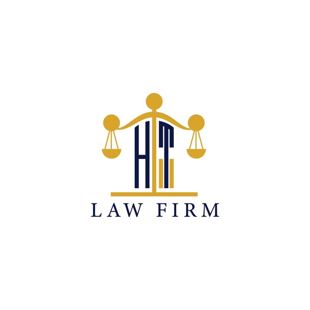 Logotipo moderno del bufete de abogados HT con balanzas de justicia