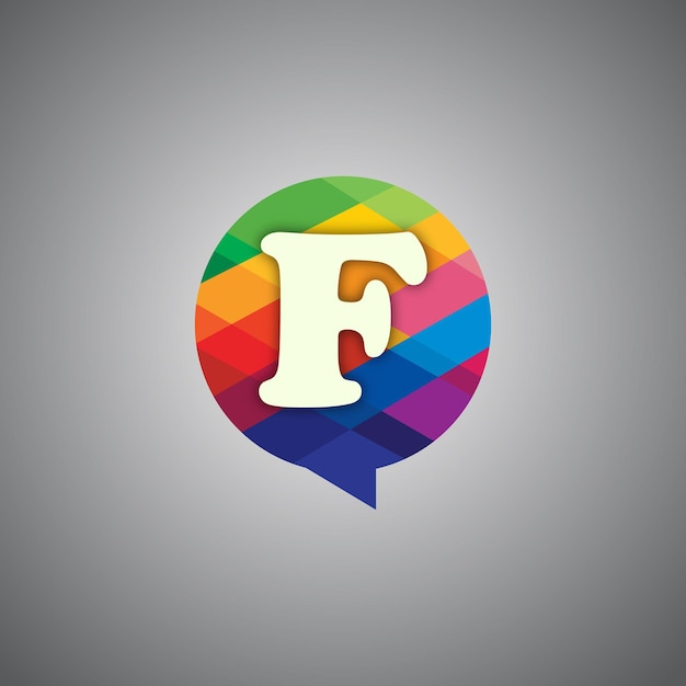 Logotipo moderno y colorido de la letra F en el cuadro de chat