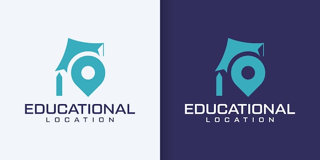 logotipo moderno Concepto de logotipo de puntero de mapa y gorra de graduación vectorial